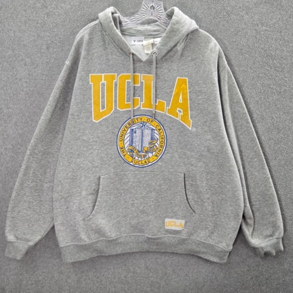 H.M L O G G Gray and Yellow Hoodie Sweater Size L